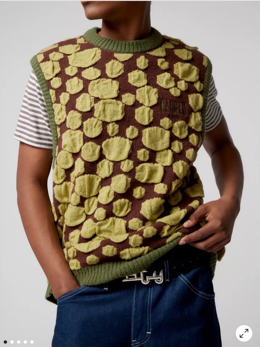 The Ragged Priest Olive & Brown Textured Knit Vest size large